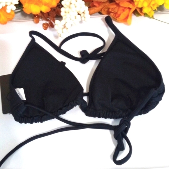 BLACK HALTER TIE TRIANGLE SLIDE STRING HIPSTER BIKINI SET SIZE MEDIUM NWT - Picture 9 of 10
